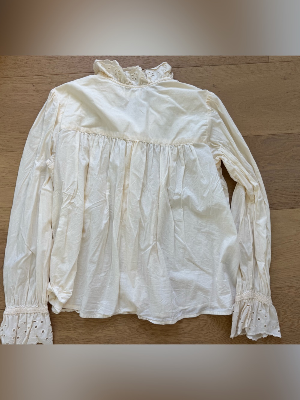 Mango Cream Eyelet Ruffle Front Blouse - Picture 3 of 5